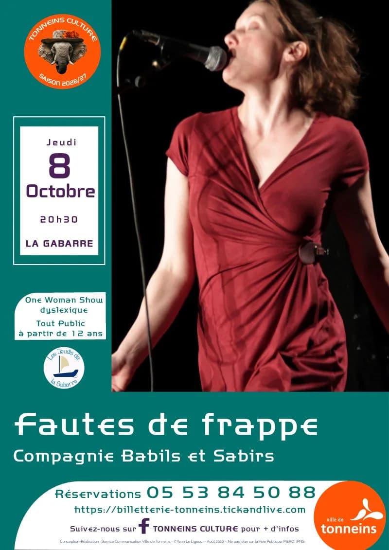Image 1 : Les Jeudis de la Gabarre- One Woman Show dyslexique - FAUTES DE FRAPPE background