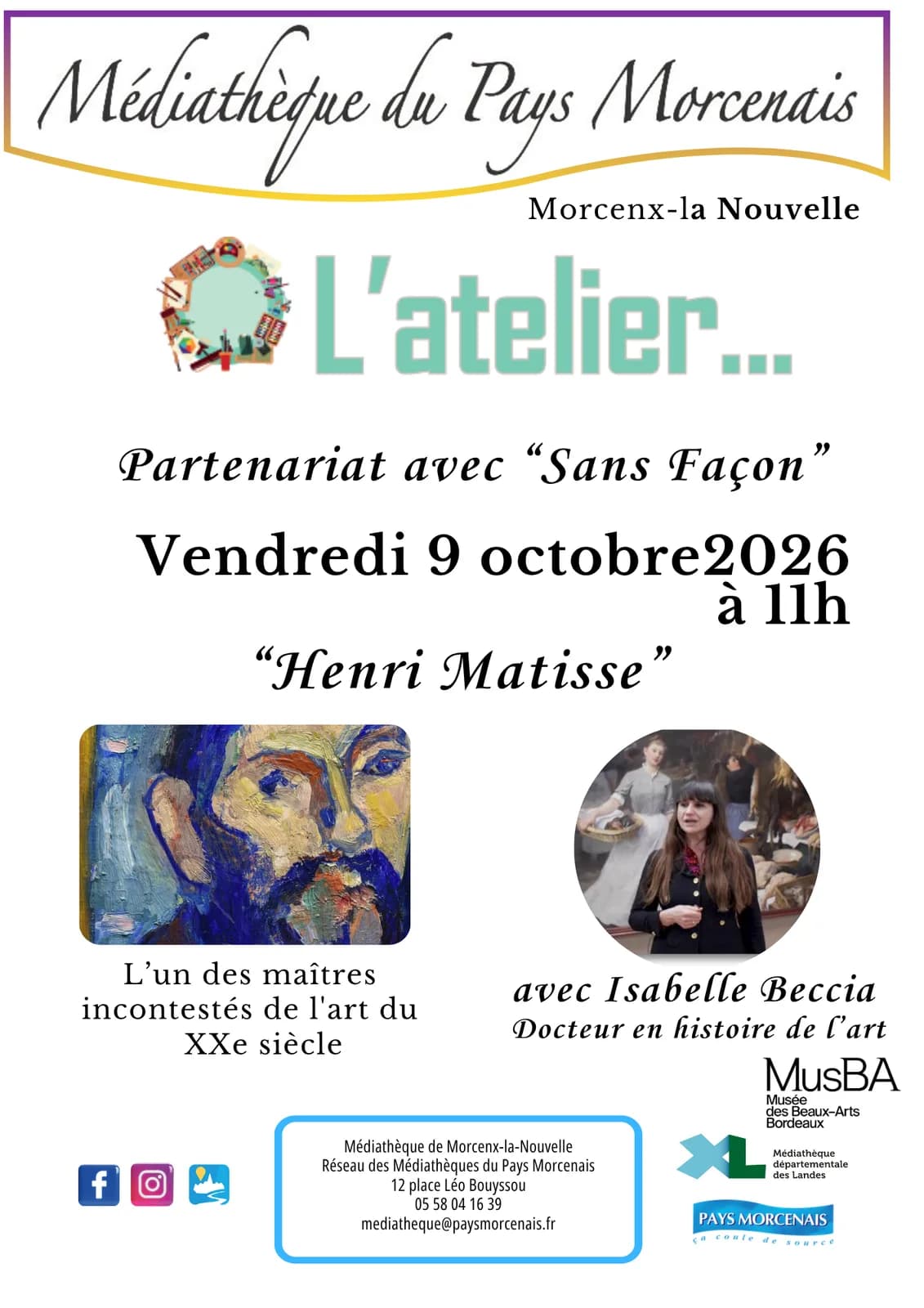 Image 1 : L'atelier... Partenariat avec "Sans Façon" autour de "Henri Matisse" background