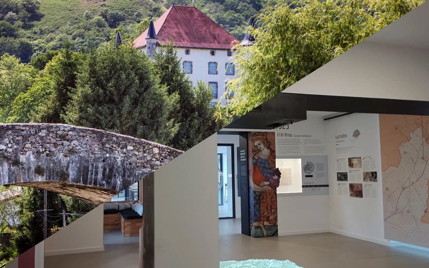 Image 3 : Visite du centre d'interprétation Mehaka sur la Basse Navarre et du village de Baigorri en basque. Mehakaren bisita eta Baigorriko bisita background