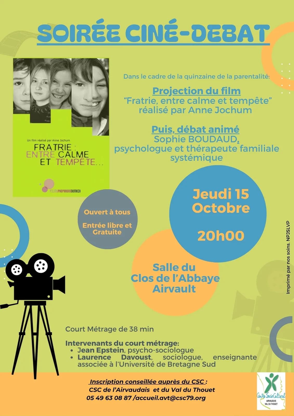Image 1 : Ciné débat : "Fratrie entre calme et tempête", animé par Sophie Baudaud, psychologue background