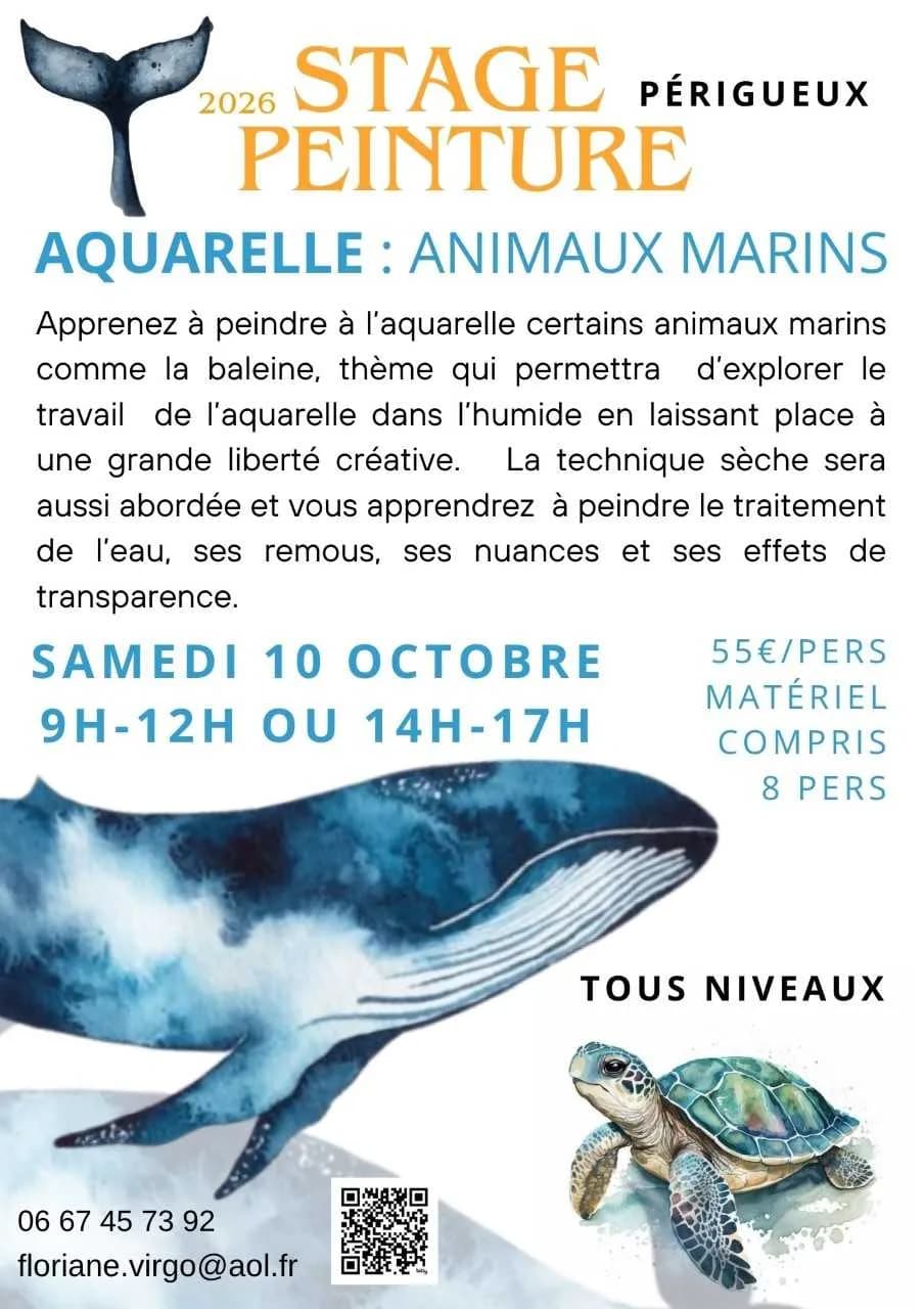 Image 1 : Stage peinture : Aquarelle - animaux marins par Floriane VIRGO background