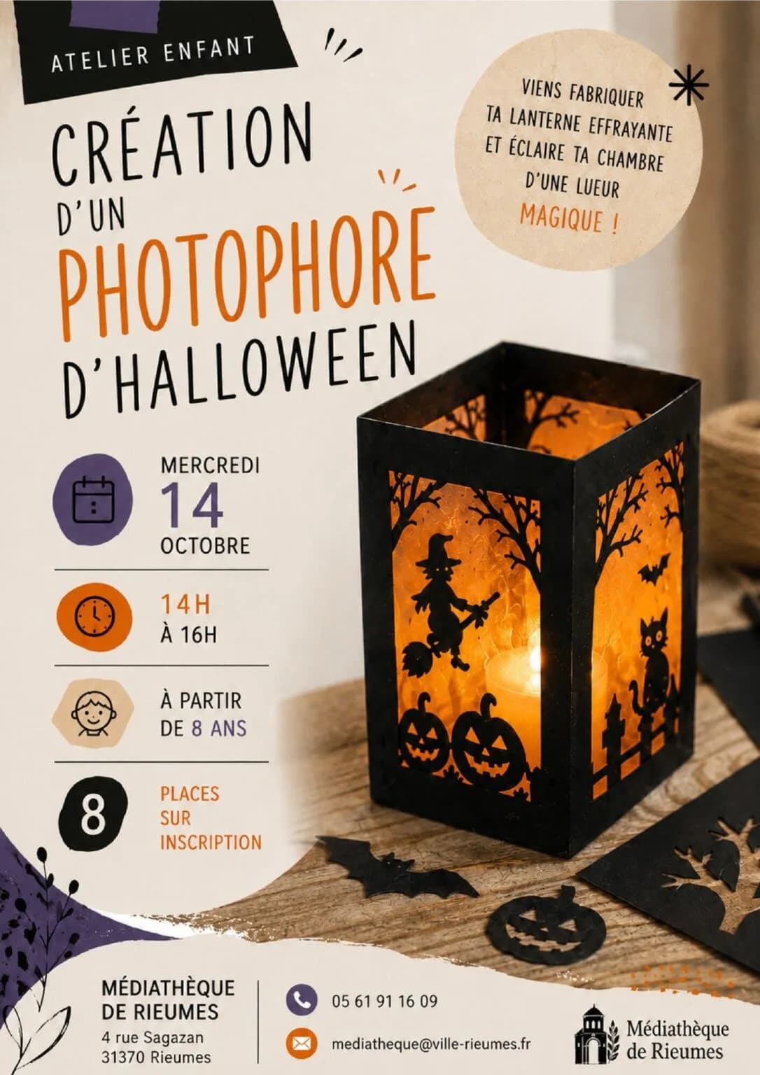 Image 1 : MÉDIATHÈQUE – ATELIER ENFANT : CRÉATION D'UN PHOTOPHORE D'HALLOWEEN background