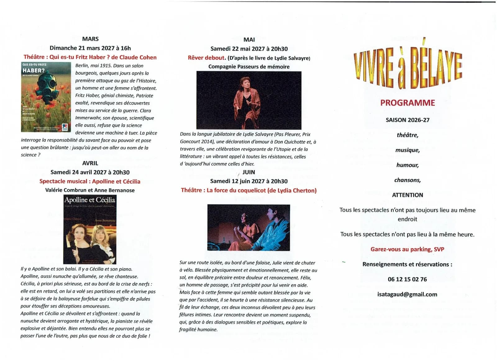 Image 1 : Programme des spectacles : "Vivre à Bélaye" background