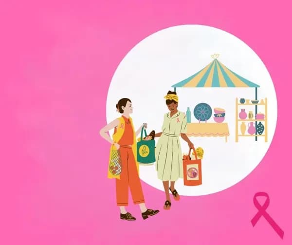 Image 1 : Stand de sensibilisation pour Octobre rose sur le marché background