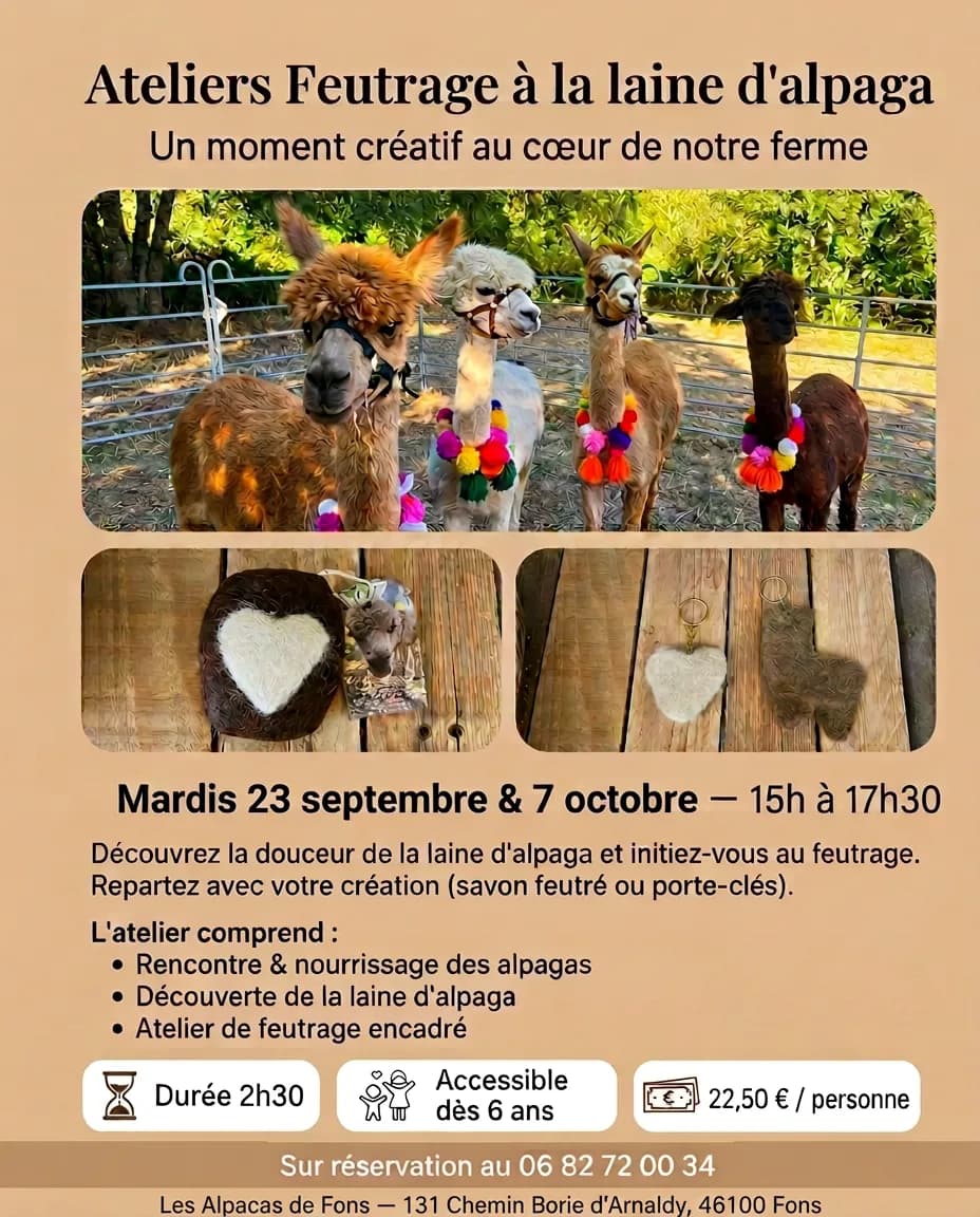 Image 1 : Ateliers feutrage à la ferme des Alpagas de Fons background