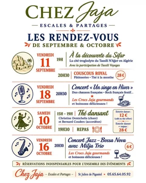 Image 1 : Les rendez-vous de septembre et octobre chez Jaja - Escales & partages background