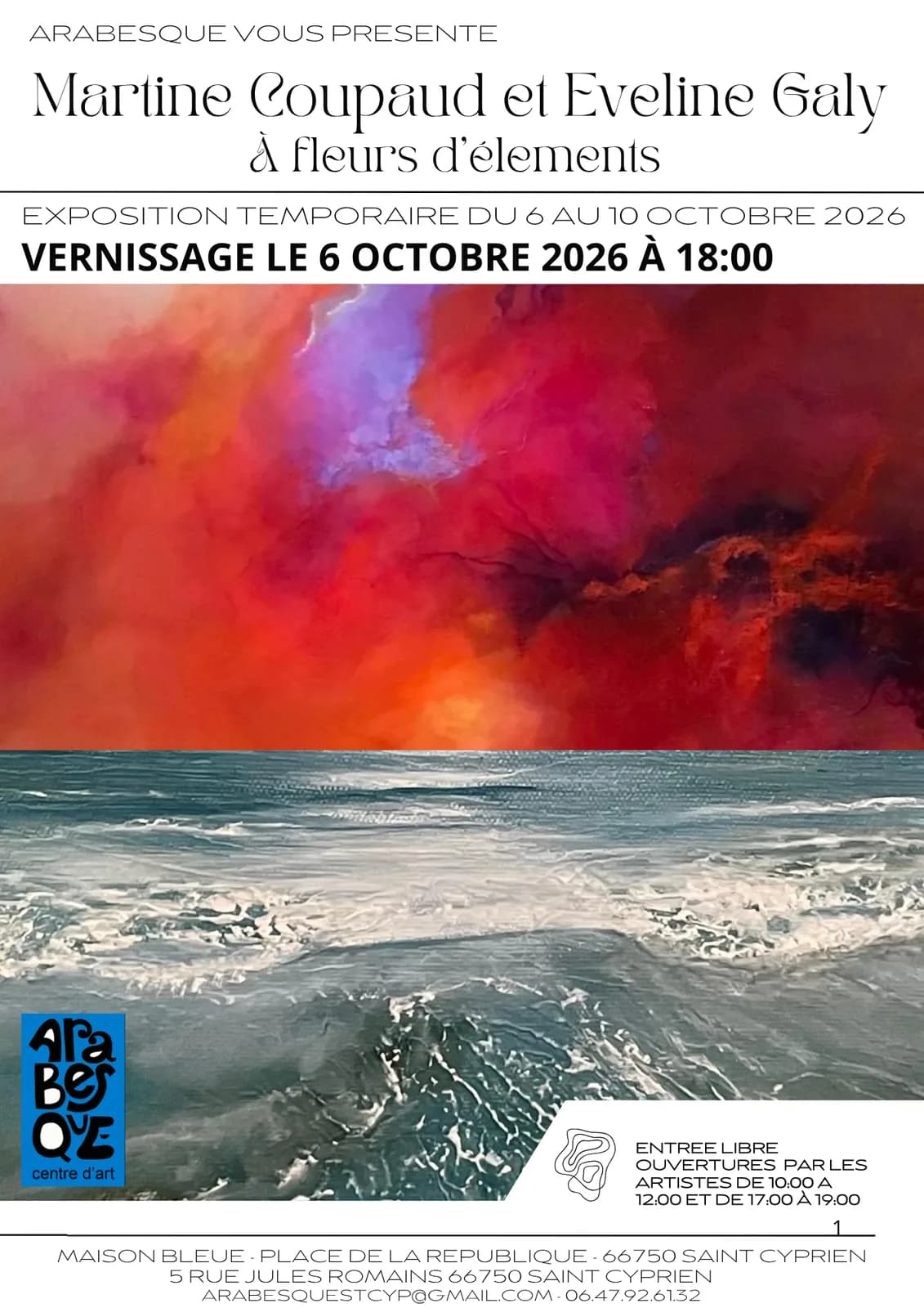 Image 1 : EXPOSITION "A FLEURS D'ELEMENTS" DE MARTINE COUPAUD ET EVELINE GALY - CHEZ ARABESQUE background