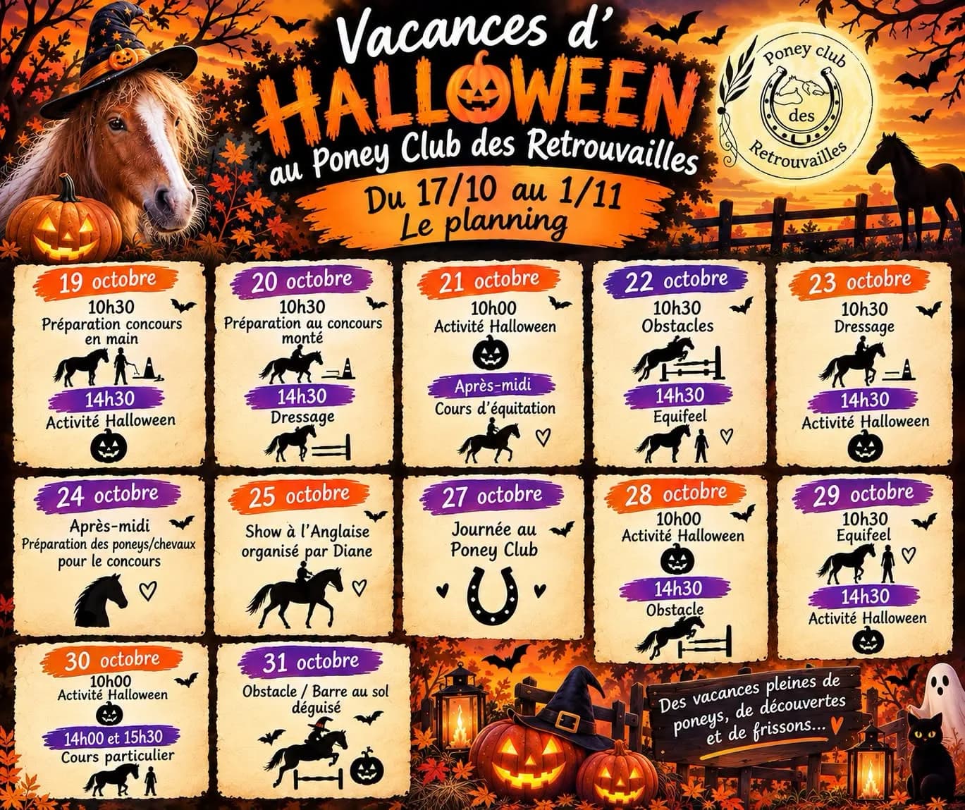 Image 1 : Vacances d'Halloween au Poney Club des retrouvailles background