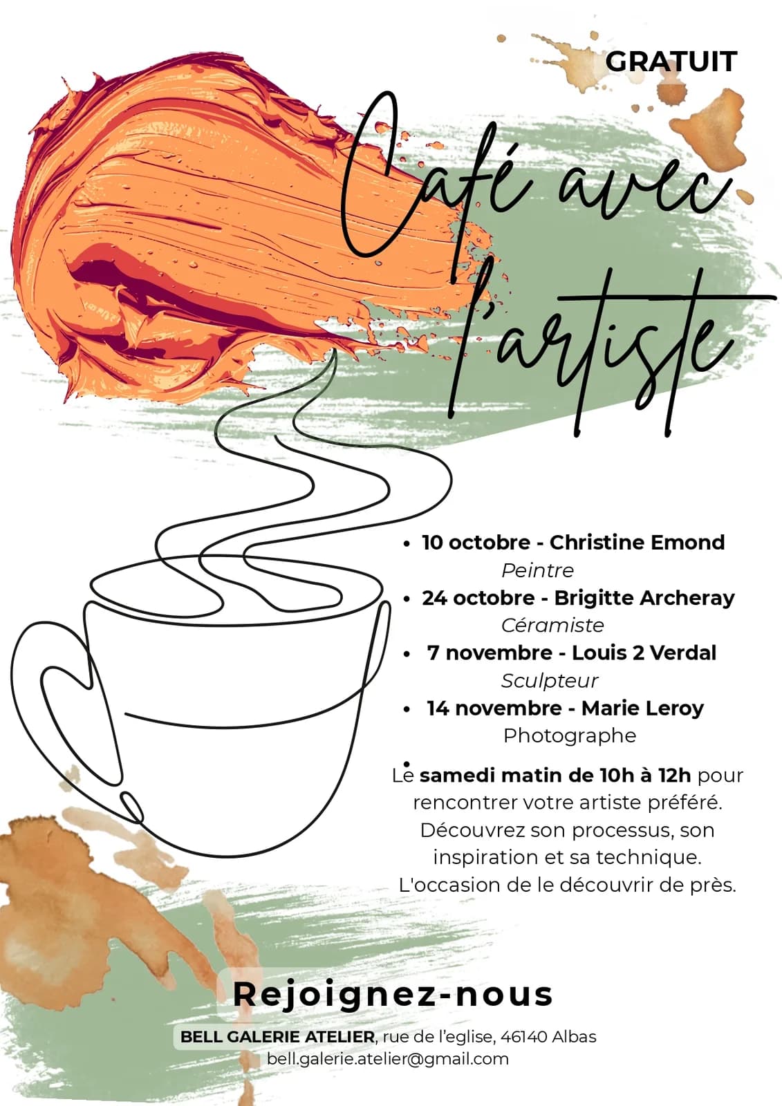 Image 1 : Café avec l'artiste à la Bell Galerie Atelier background