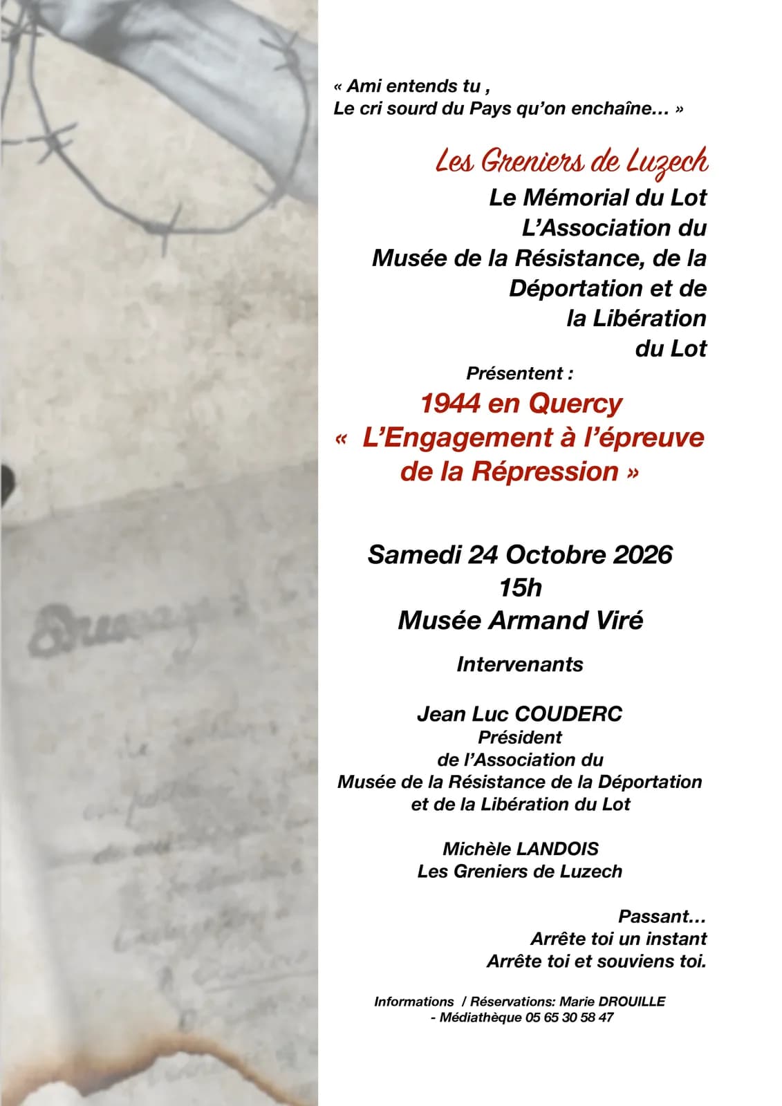 Image 1 : Conférence : 1944 en Quercy « L’Engagement à l’épreuve de la Répression » background