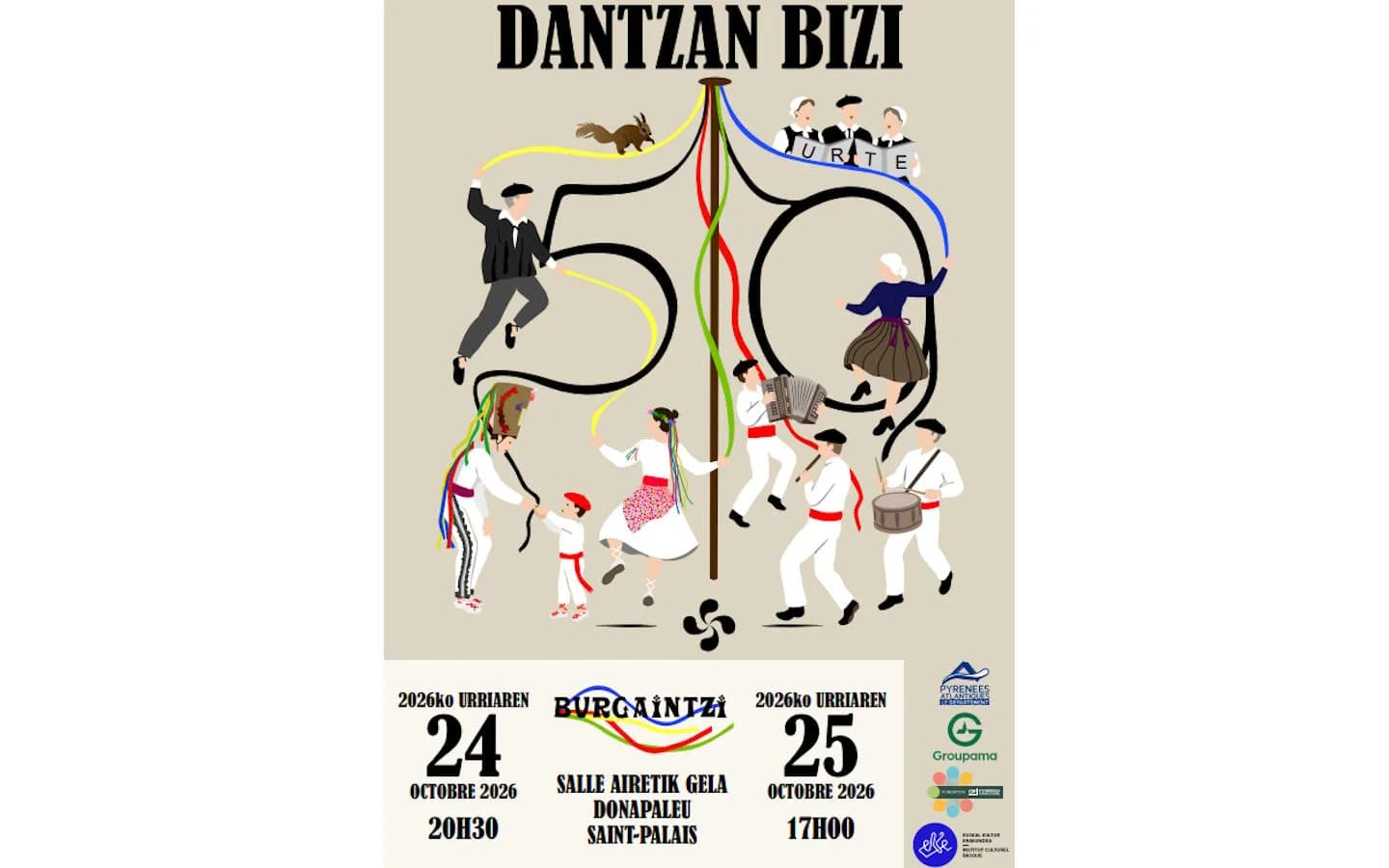 Image 1 : Spectacle de danses basques : 50 ans du groupe Burgaintzi "Dantzan Bizi" background